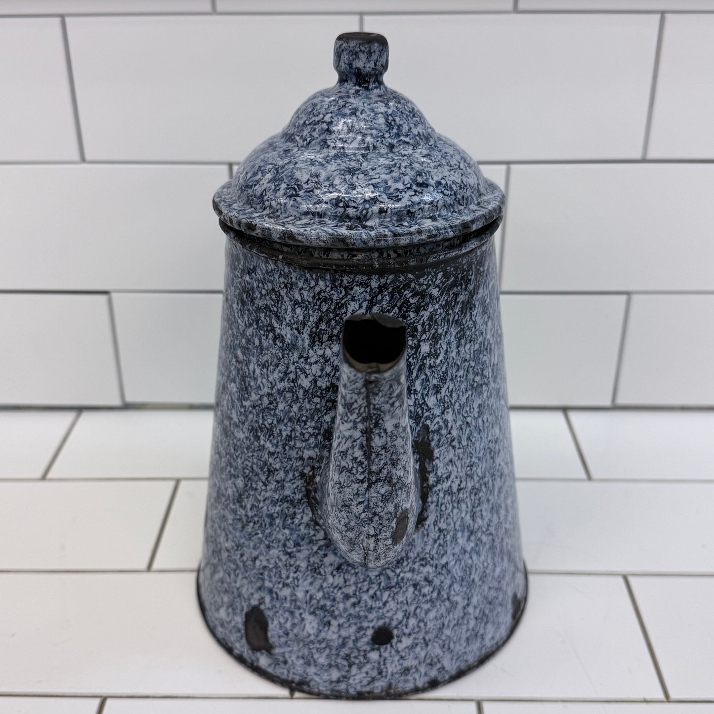 Vintage Speckled Graniteware Teapot Enameled Farmhouse Coffee Pot