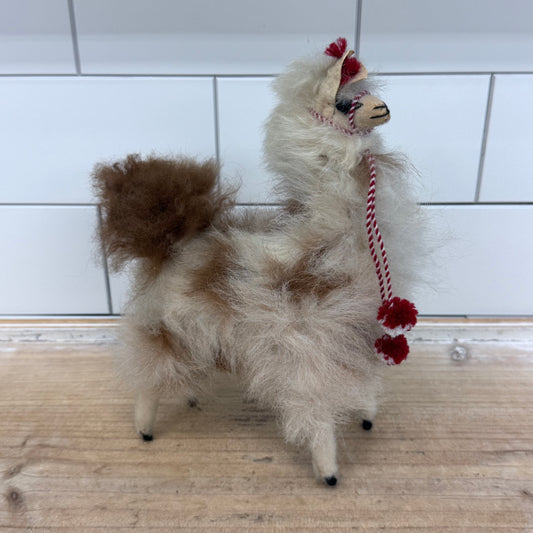 Peruvian Alpaca Fur Figurine Poseable Handmade Llama
