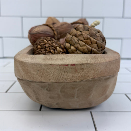 Rustic Trough Bowl & Woven Mushroom Acorn Pine Cones