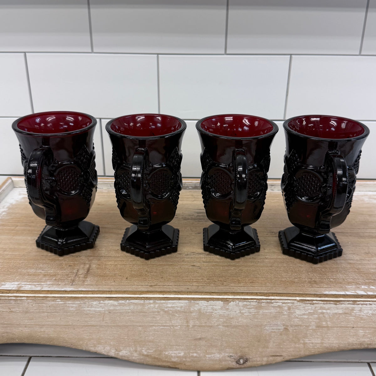 Avon Cape Cod Ruby Red Glass Mugs Set of 4