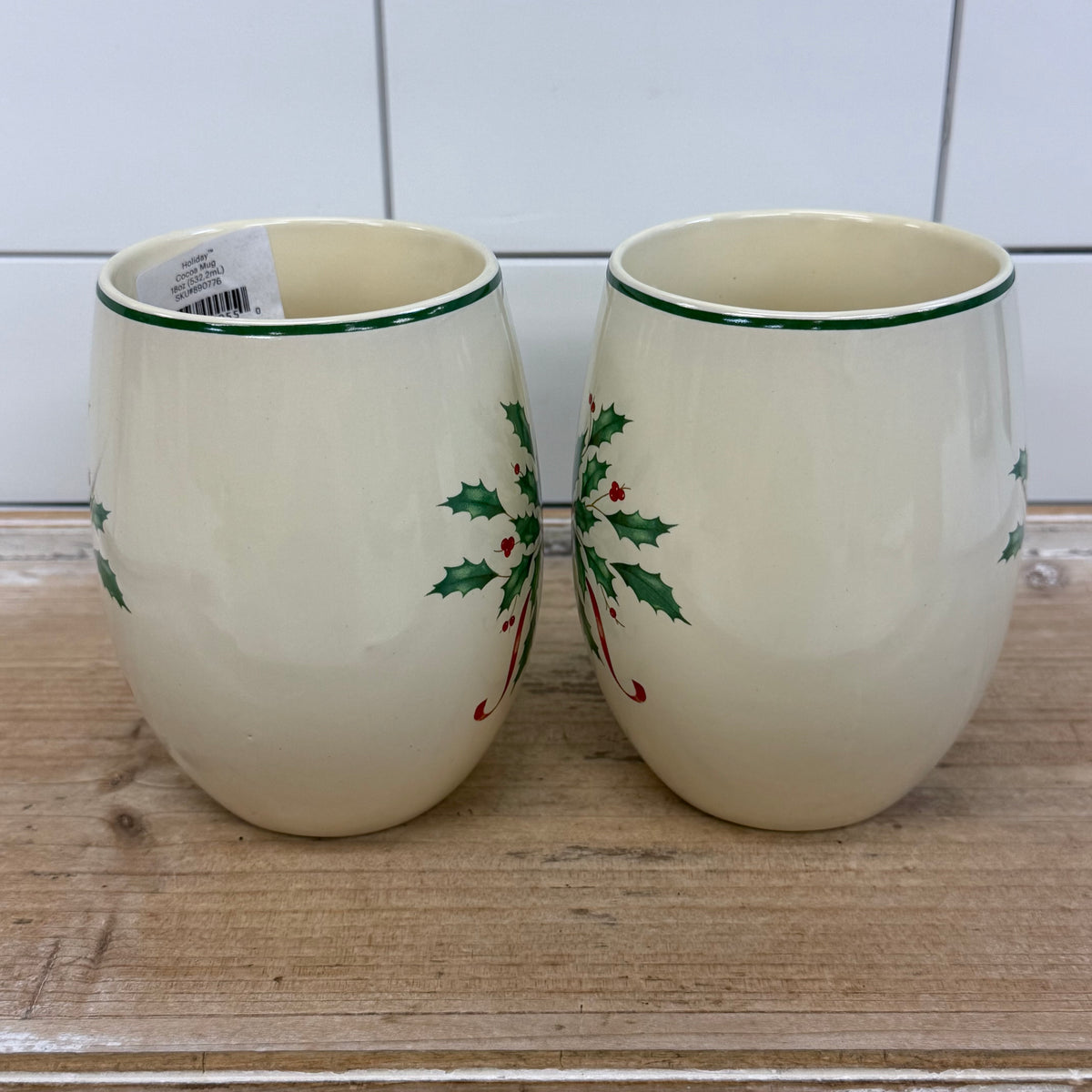 Lenox Holiday Holly Berry Cocoa Mugs Set of 2