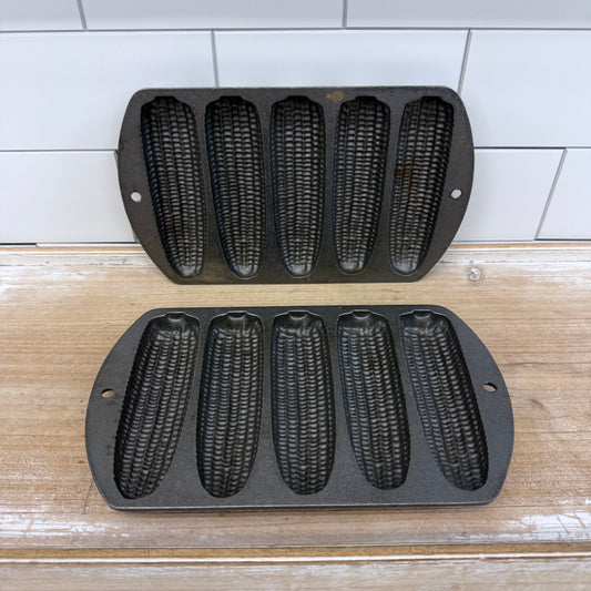 Lodge 527 Cast Iron Corn Stick Pans Set of 2 Vintage 1970s