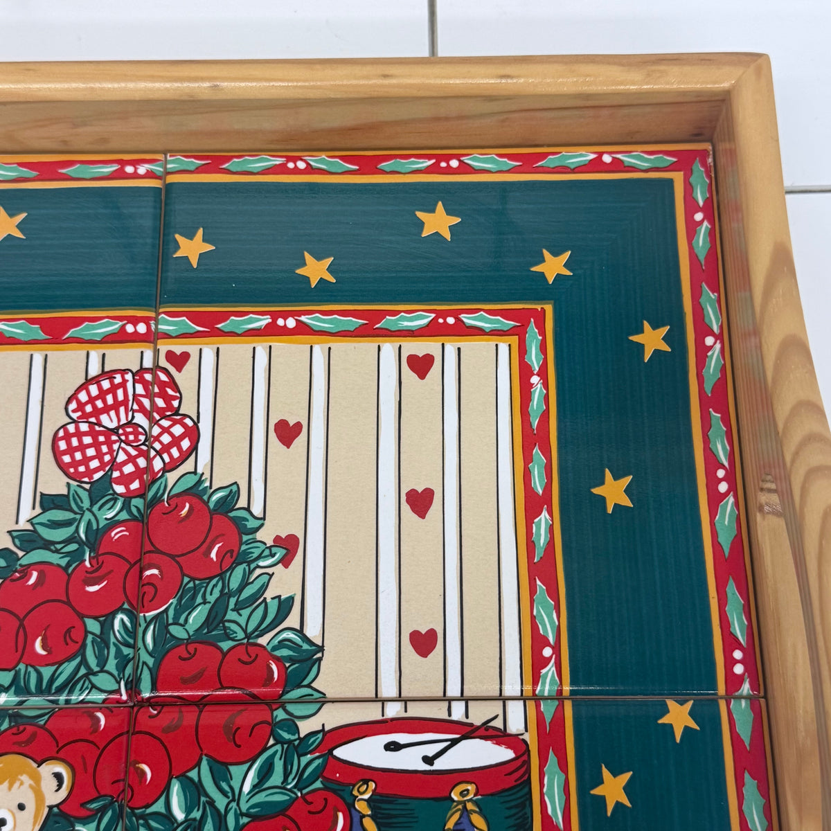 Holiday Serving Tray Ceramic Tile Teddy Bear Decor