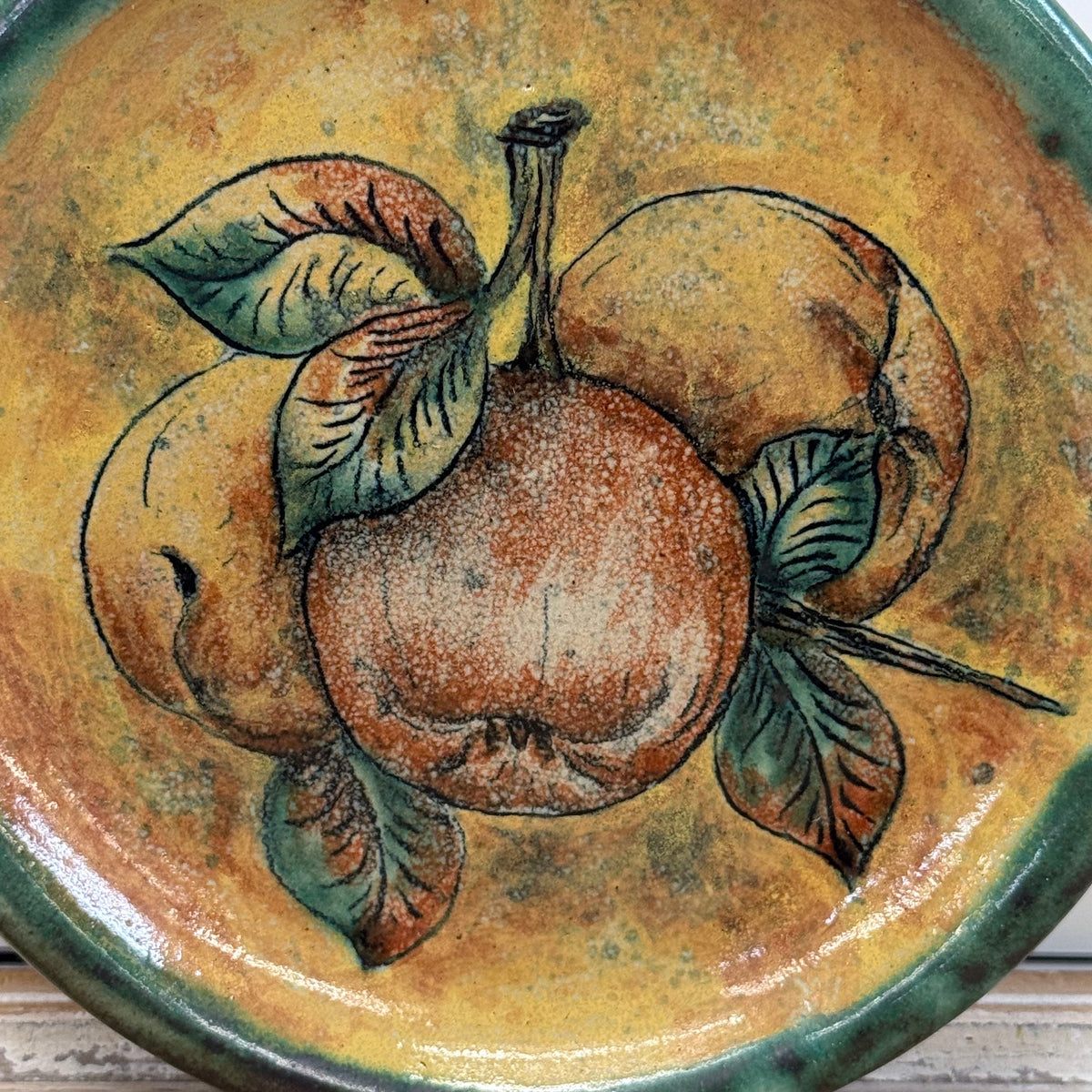 Studio Pottery Apple Fruit Wall Plate Folk Art Vintage Signed