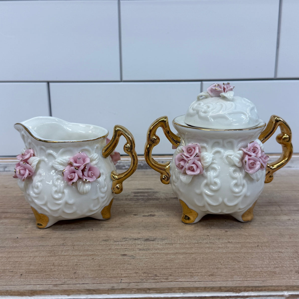 Cracker Barrel Pink Rose Porcelain Tea Set 1980s