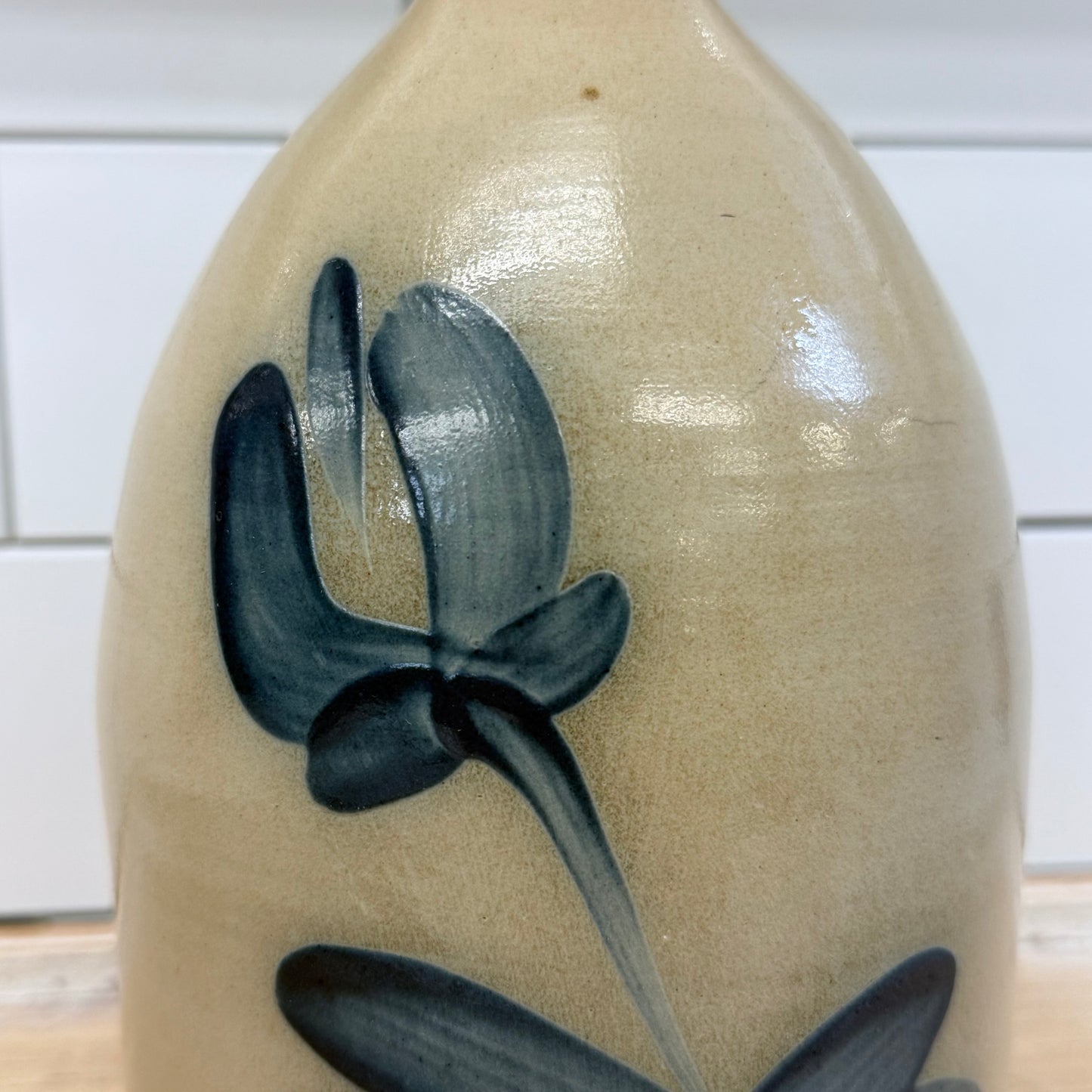 Studio Art Pottery Floral Stoneware Handled Jug Signed