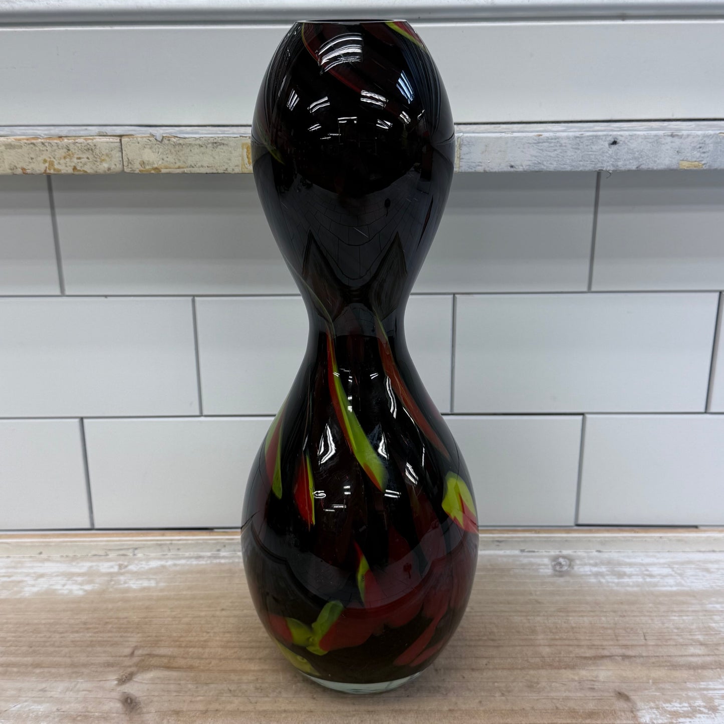 Murano Style Hand Blown Hourglass Art Glass Vase