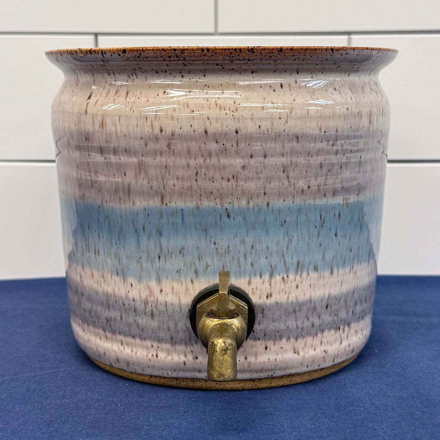 Stoneware Beverage Dispenser Blue Gray Glaze Crock Vessel 1970s