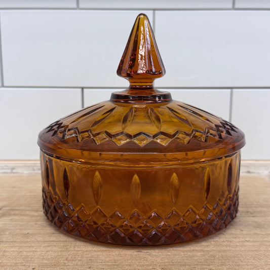 Indiana Glass Princess Amber Covered Candy Dish 1960s