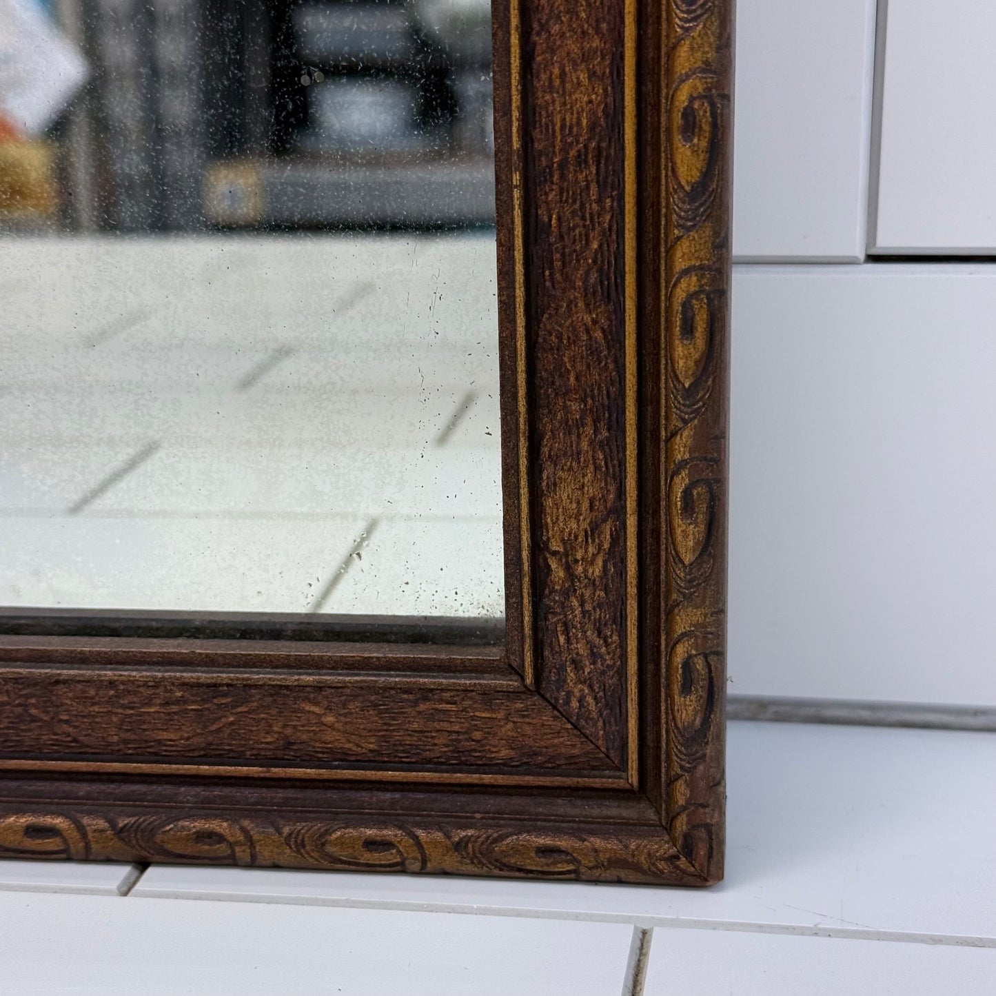 Colonial Revival Etched Glass Wood Wall Mirror 1940s