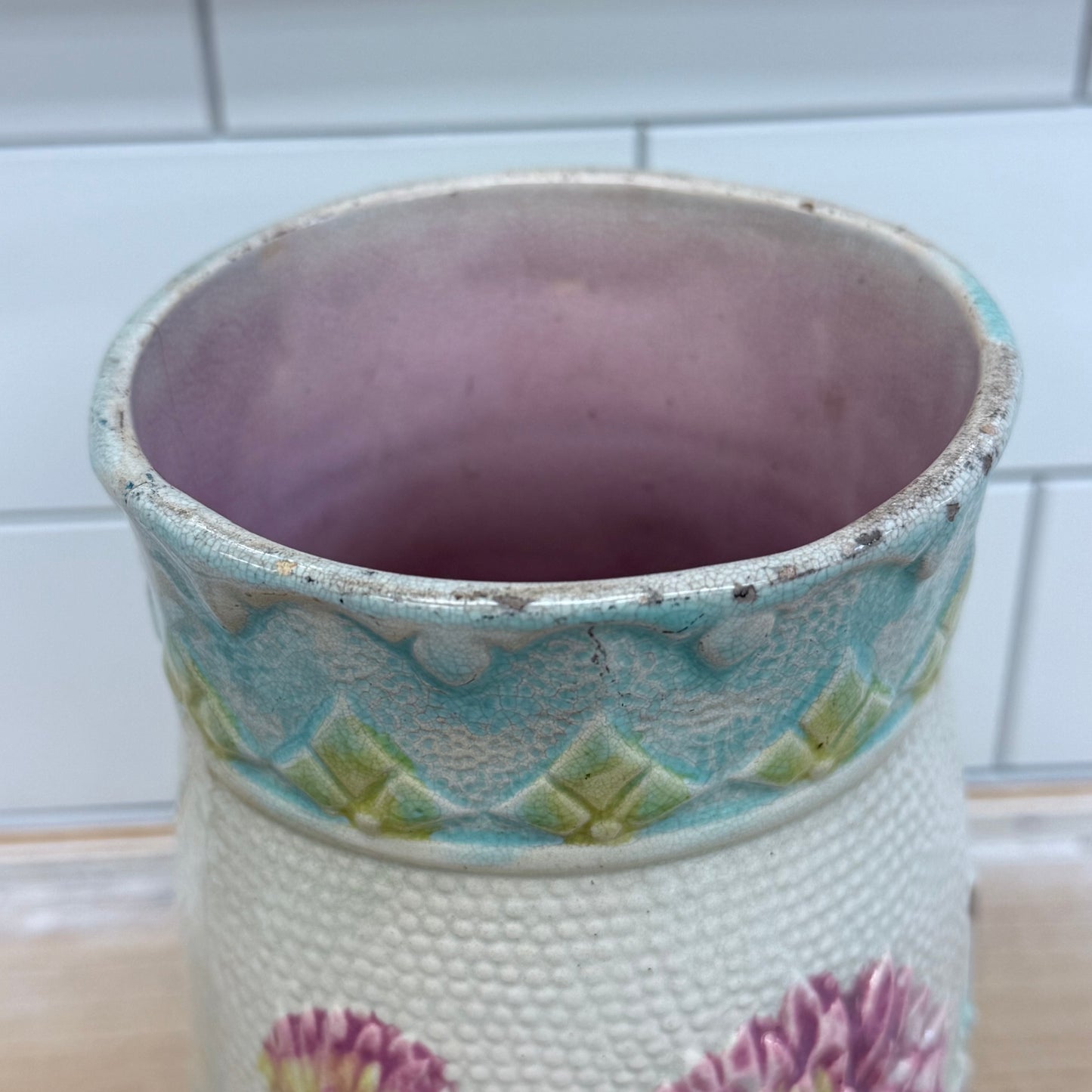 Antique Majolica Floral Jardinière Planter 1930s