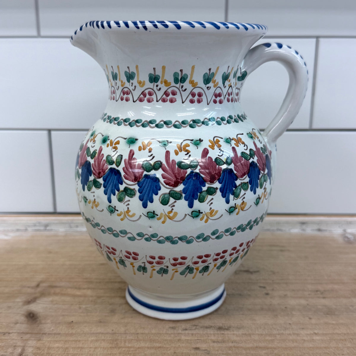 Puente del Arzobispo Hand-Painted Floral Pottery Pitcher