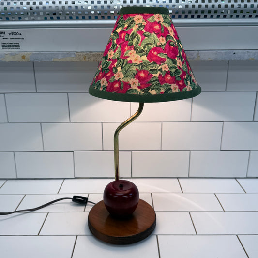 Apple Motif Table Lamp Wood Base Fruit Shade Cottagecore Decor