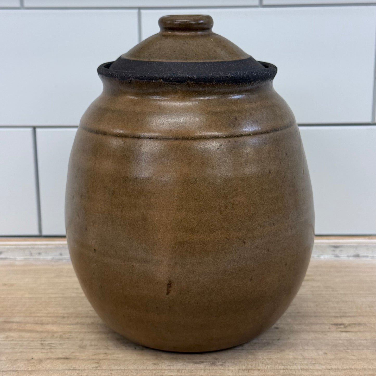 Studio Art Pottery Stoneware Lidded Jar Handmade Signed
