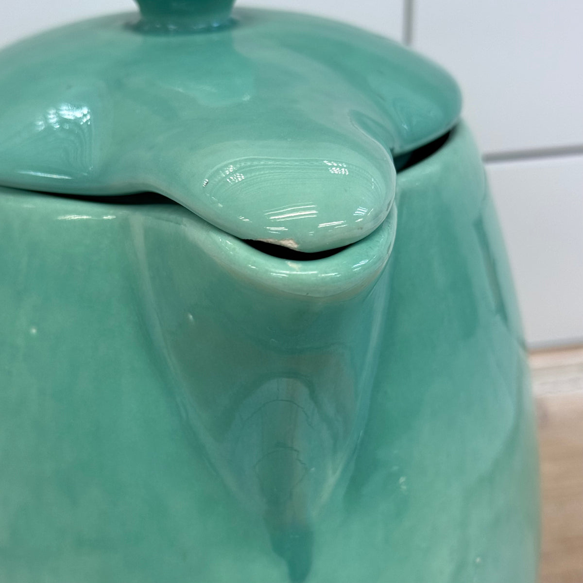 Russel Wright Style Seafoam Green Ceramic Covered Pitcher