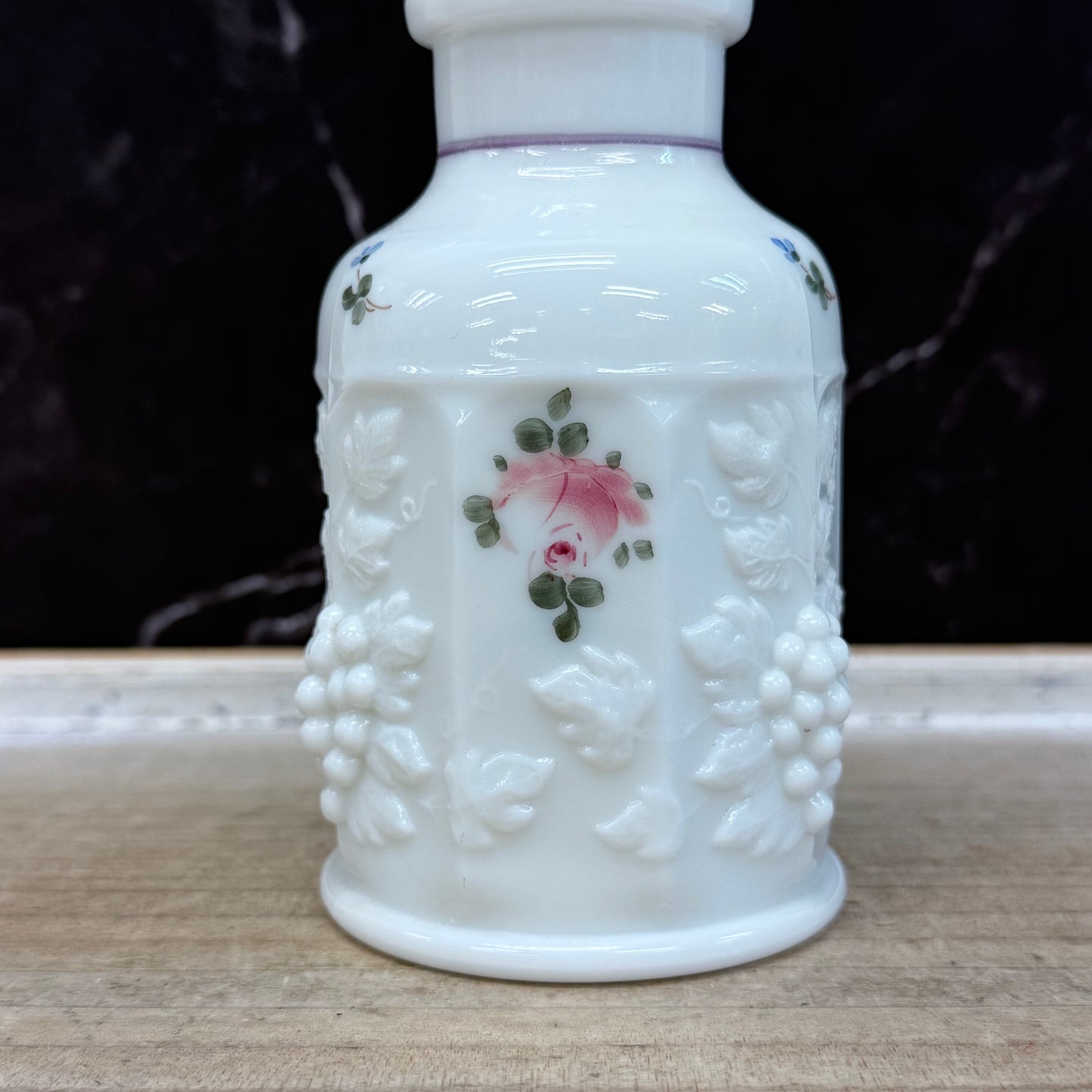 Westmoreland Milk Glass Bottle, Hand Painted