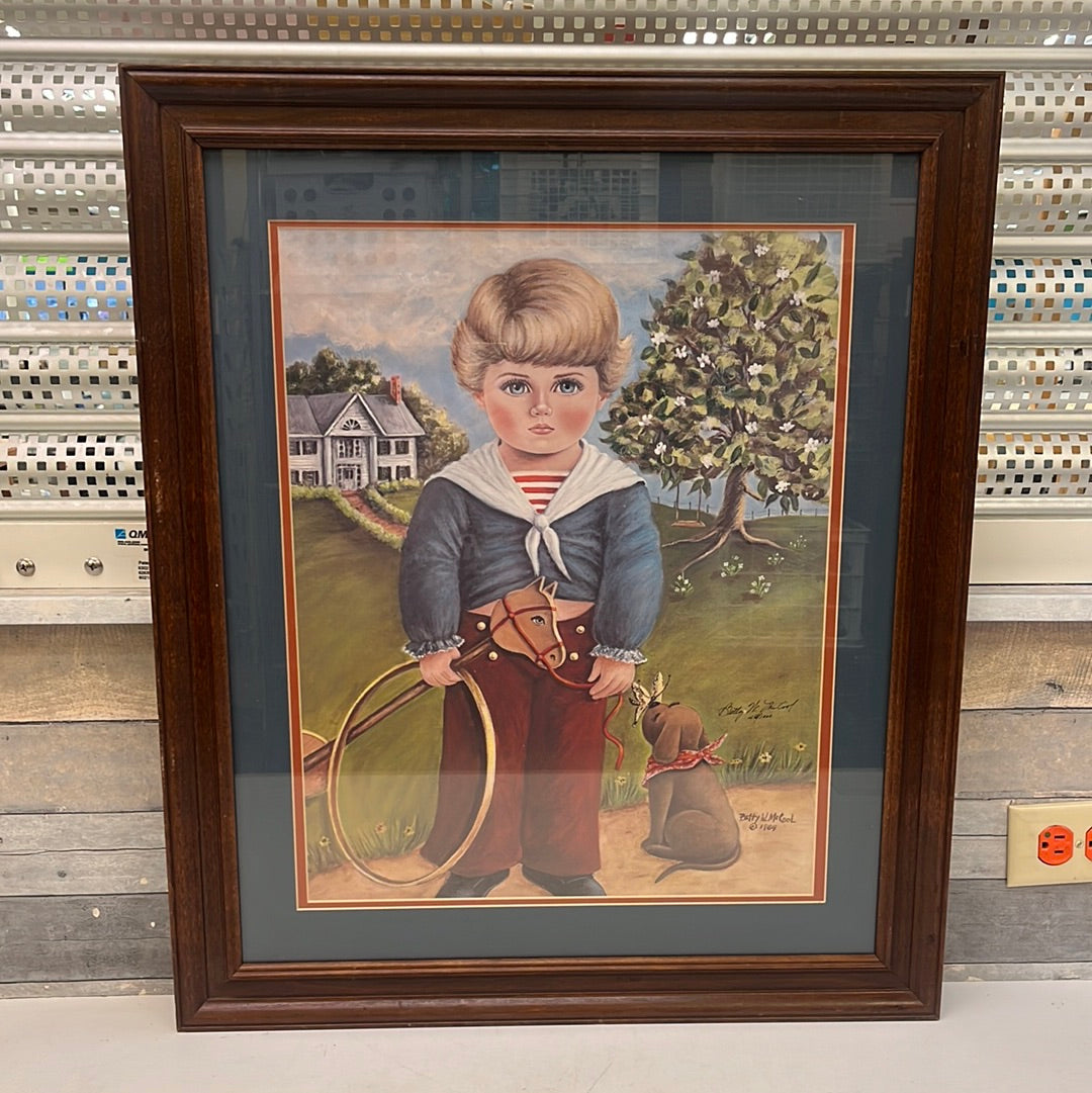 Vintage Betty McCool “Mamaw’s Punkin” Framed Print, Signed - 1984