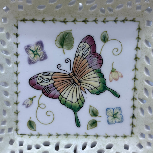 Andrea by Sadek Butterfly Reticulated Ceramic Dish