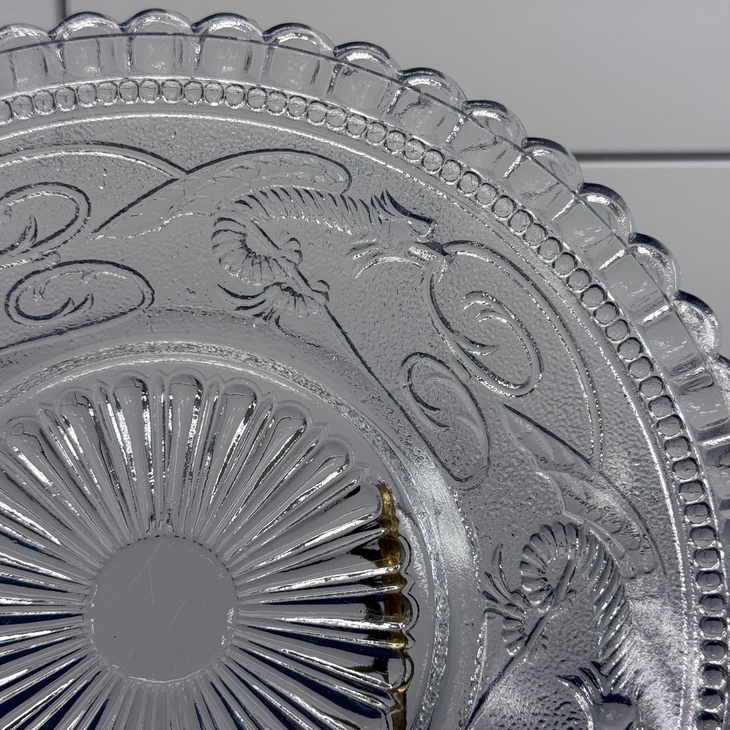 Vintage Dragon Motif Pressed Glass Plates Set of 11 Clear Dessert Plates