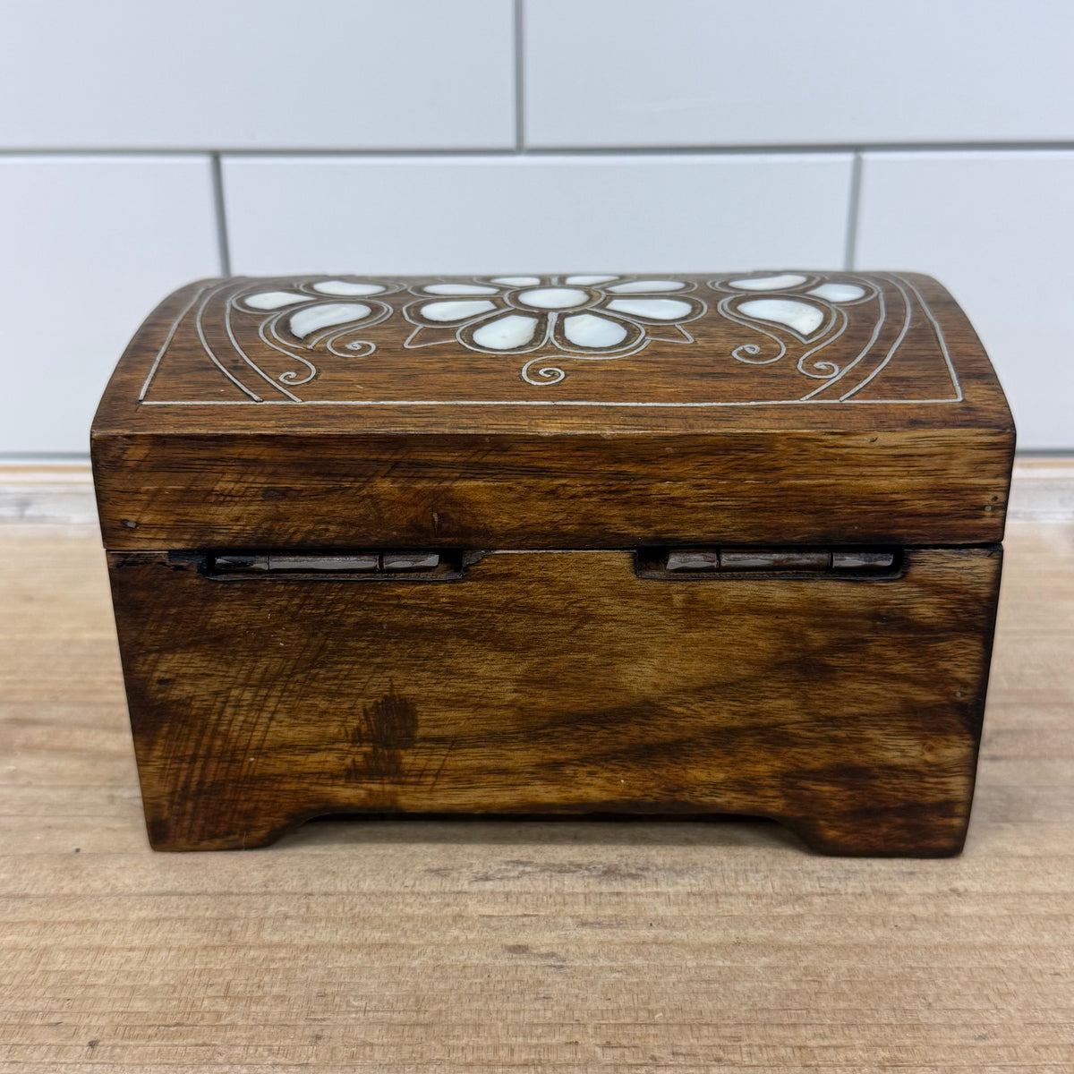 Wood Mother of Pearl Inlay Jewelry Trinket Box