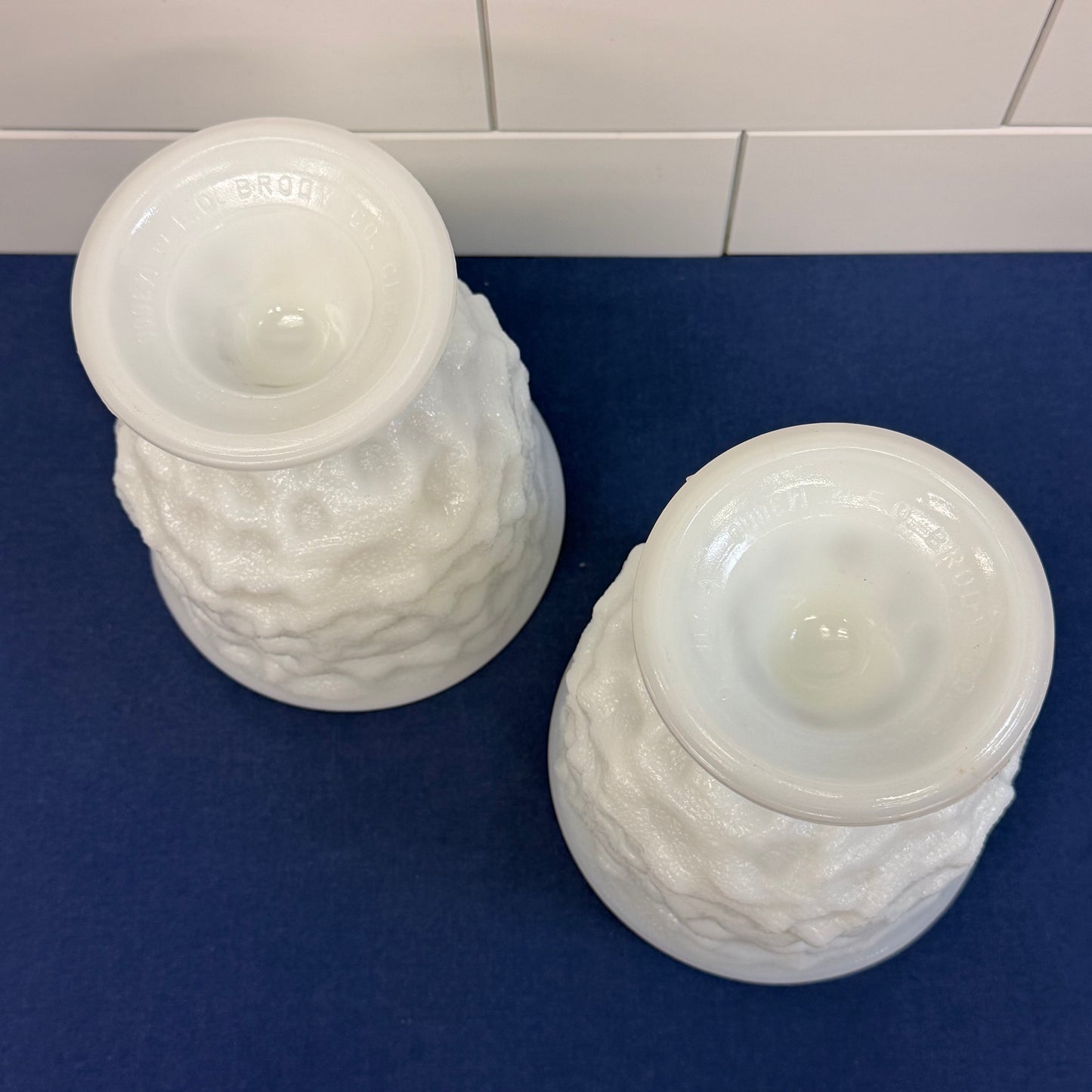 E.O. Brody Milk Glass Pedestal Vases Set of 2 Vintage 1950s