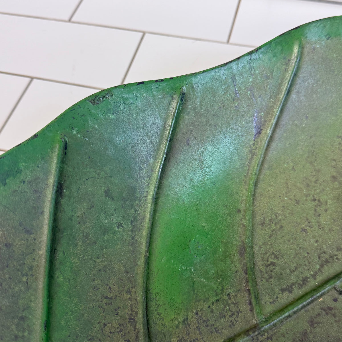 Large Green Metal Leaf Bowl Botanical Centerpiece Decor