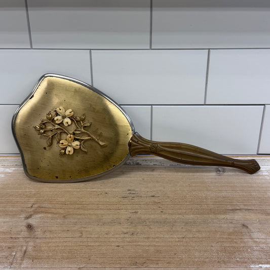 Hollywood Regency Brass Floral Vanity Hand Mirror Vintage Decor