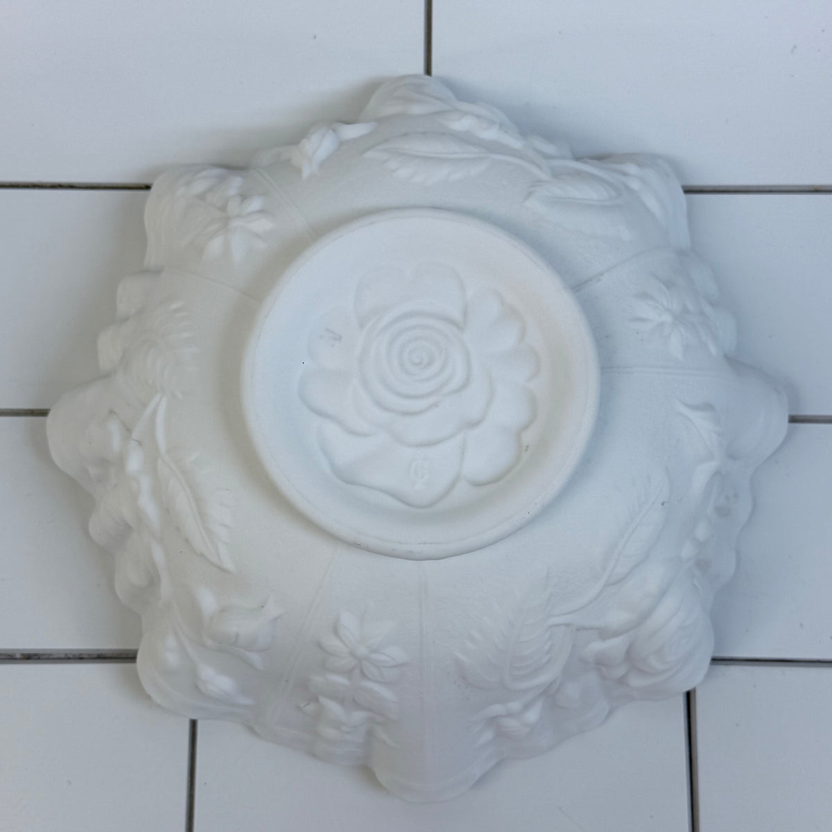 White Milk Glass Rose Bowl with Ruffled Rim