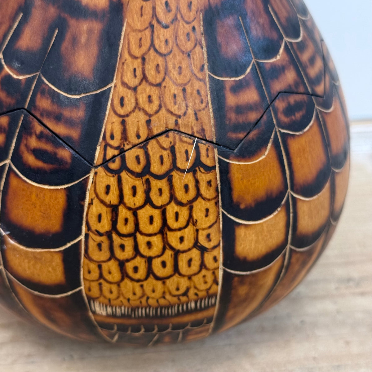 Lucuma Designs Peruvian Carved Gourd Owl Folk Art Box