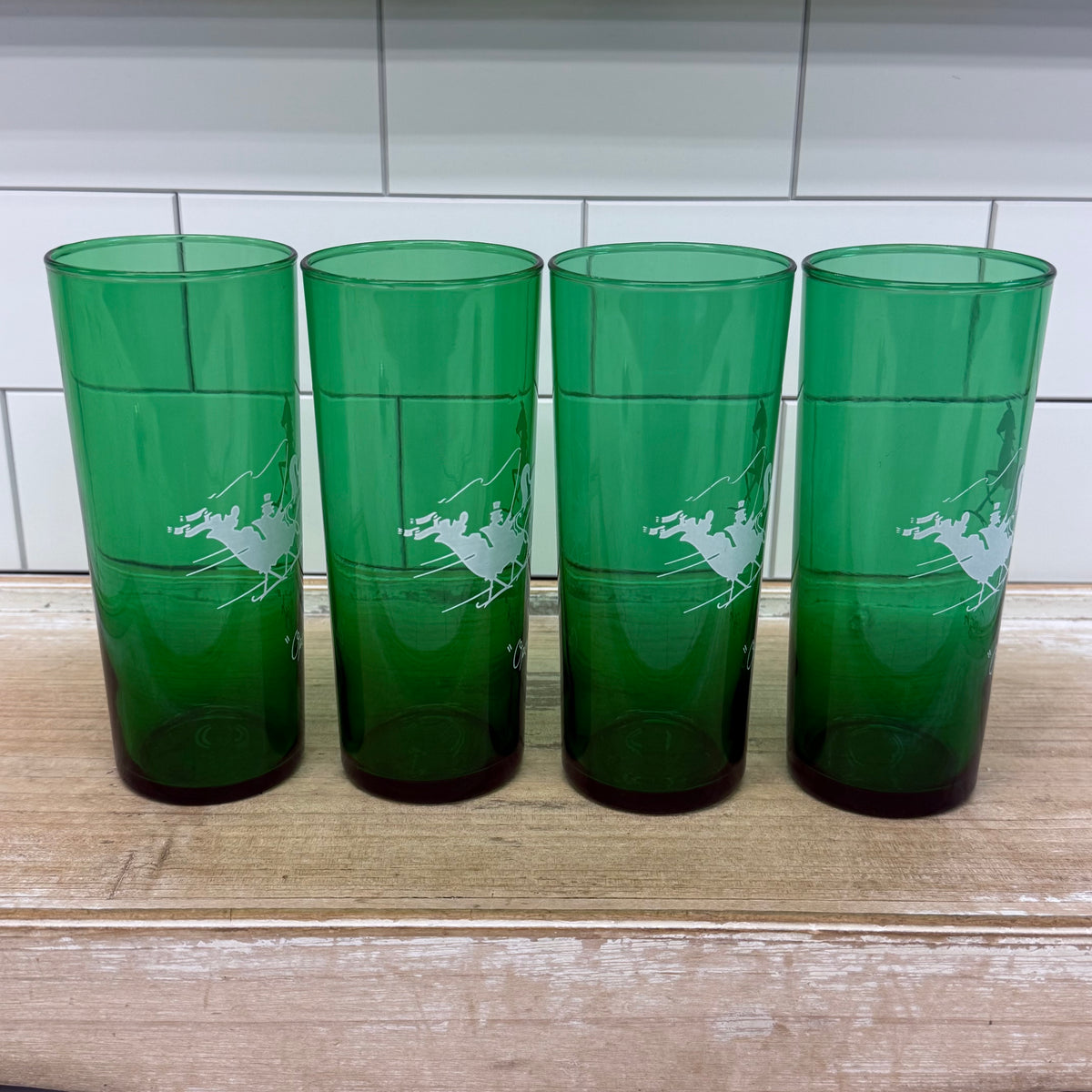 Anchor Hocking Green Open Sleigh Glass Tumblers Set of 4