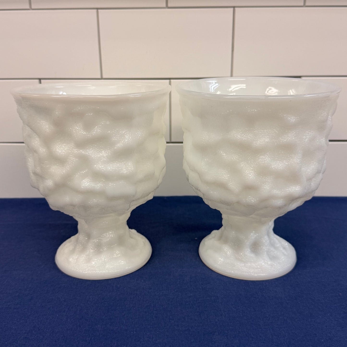 E.O. Brody Milk Glass Pedestal Vases Set of 2 Vintage 1950s