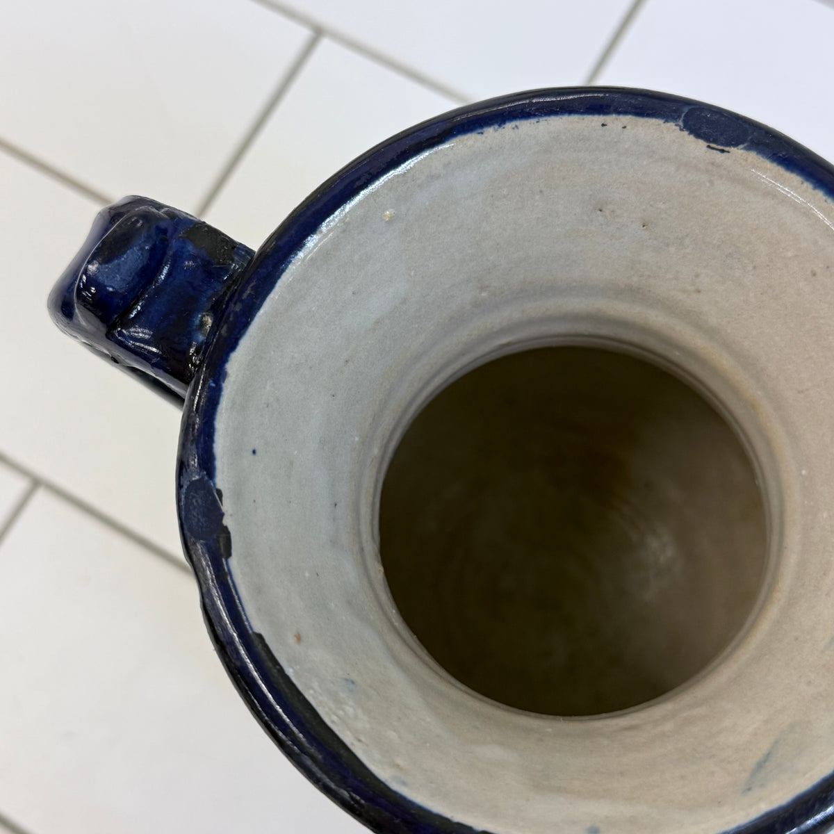 Moroccan Fez Blue White Pottery Pitcher & Plate Hand Painted