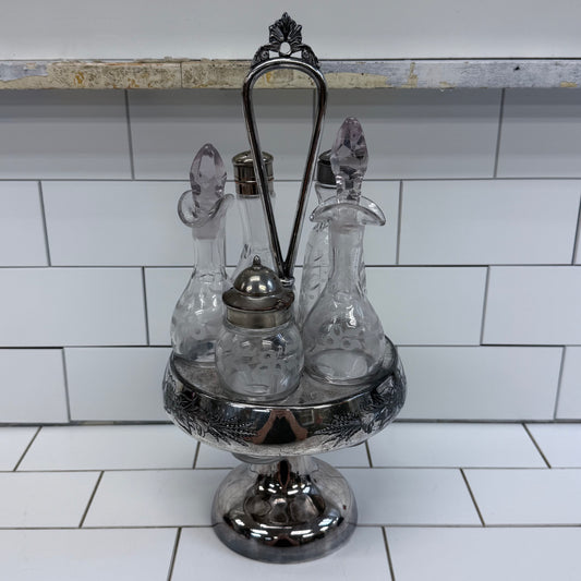 Aurora S.P. Mfg. Co. #436 Lazy Susan Cruet Set Silverplate