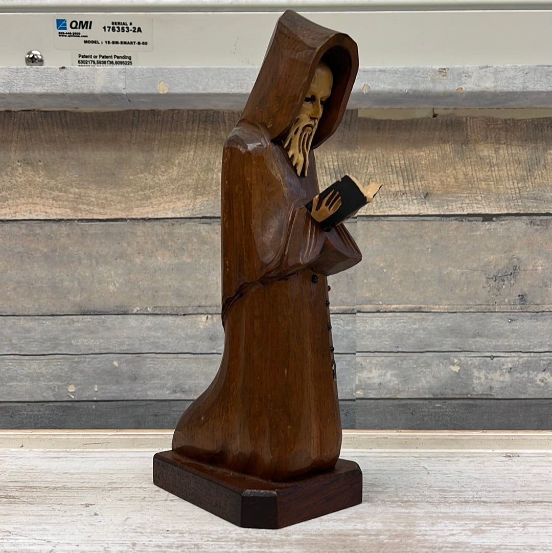 Vintage Hand Carved Wooden Monk Statues, Set of 3