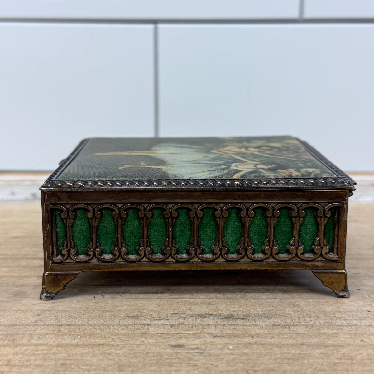 Vintage Degas Ballerina Jewelry Box Green Velvet Lined