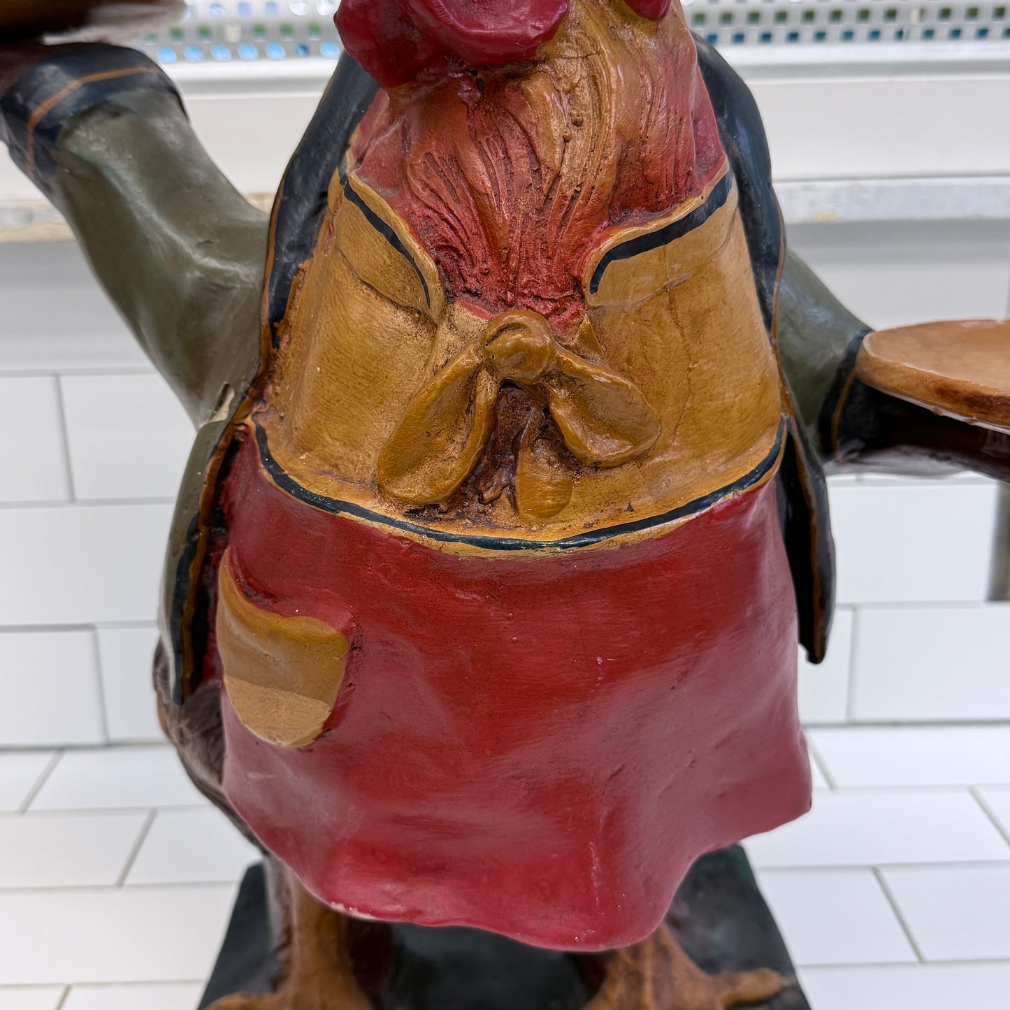 Rooster Waiter Serving Statue Vintage 1980s
