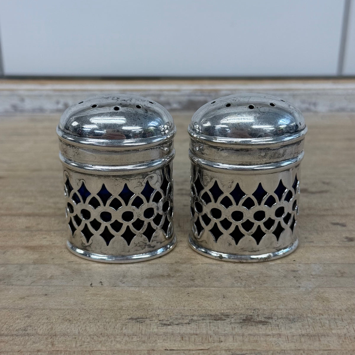 LWL Co EPNS Cobalt Glass Salt Pepper Shakers Set