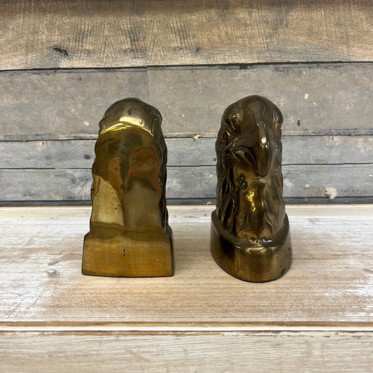 Vintage Brass Eagle Head Bookends, Set of 2