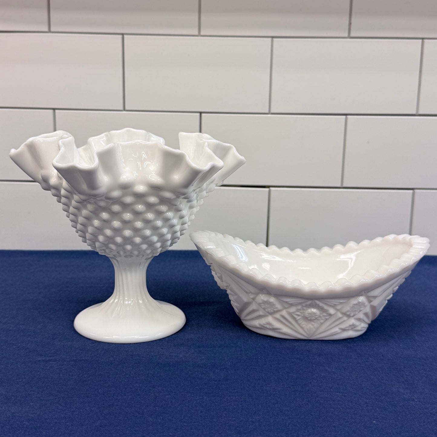 Vintage Fenton Hobnail & Kemple Hobstar Milk Glass