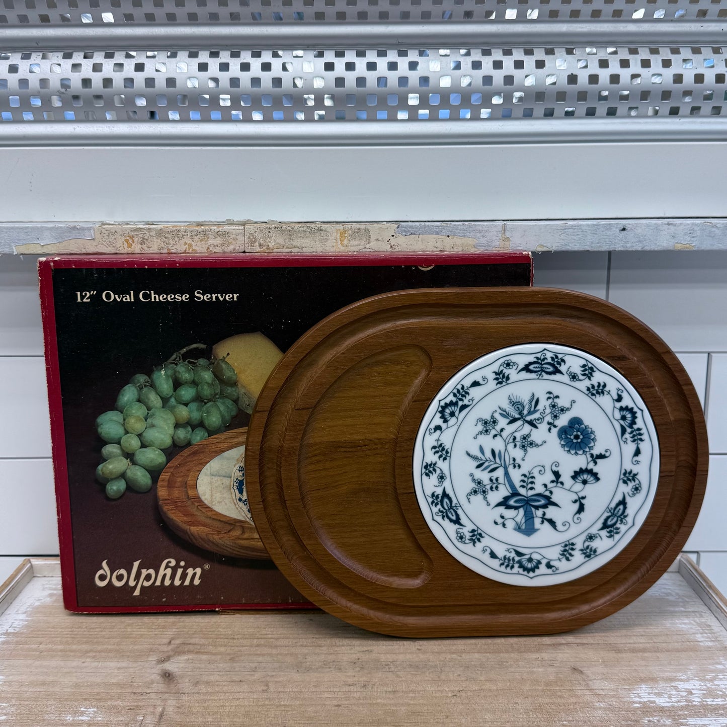 Dolphin Teakwood Blue Danube Cheese Serving Tray w Box