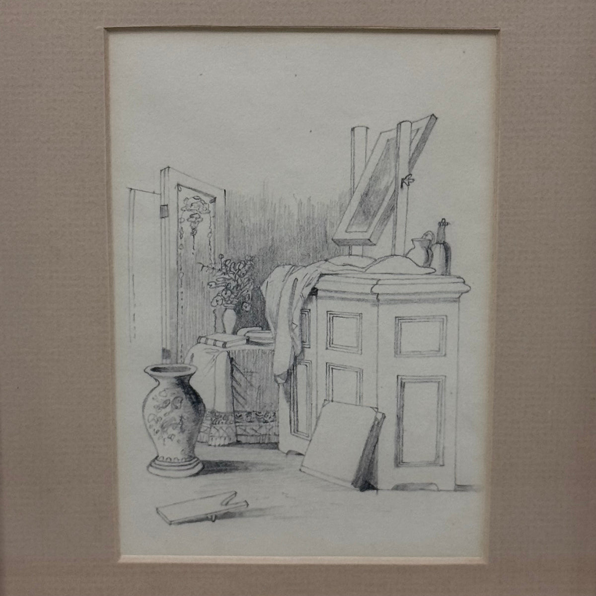 Martha E. Plummer Original Pencil Drawing & Penmanship Antique
