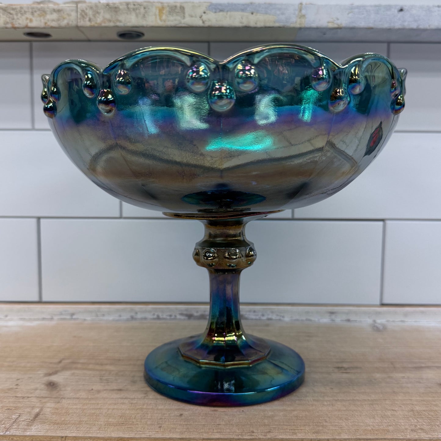 Indiana Glass Garland Teardrop Carnival Glass Pedestal Compote