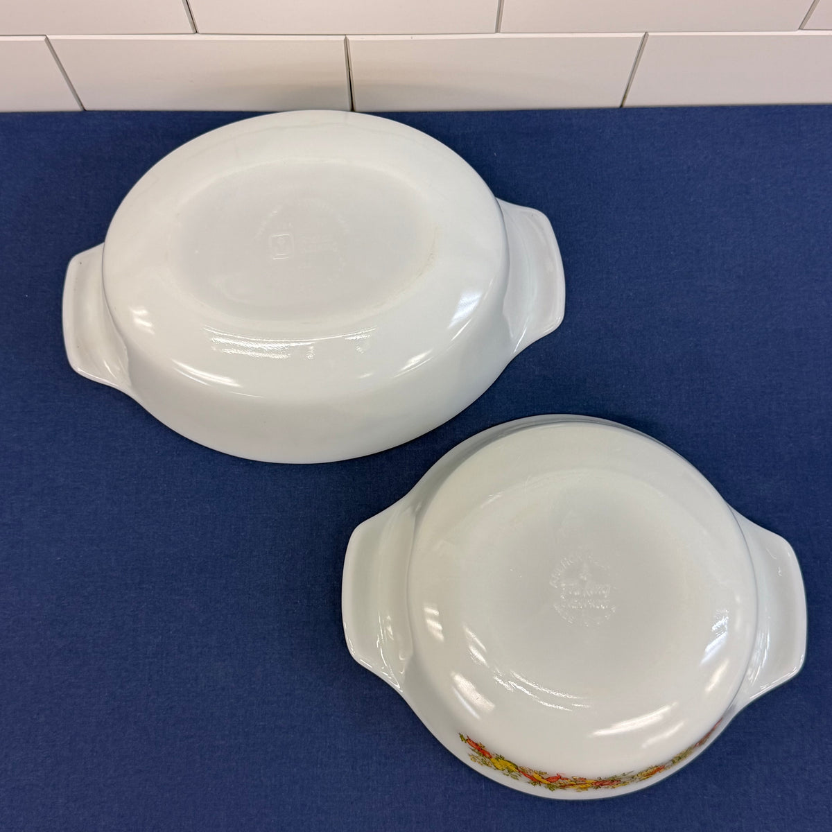 Fire-King Vegetable Pattern Casserole Dishes Set of 2 Vintage