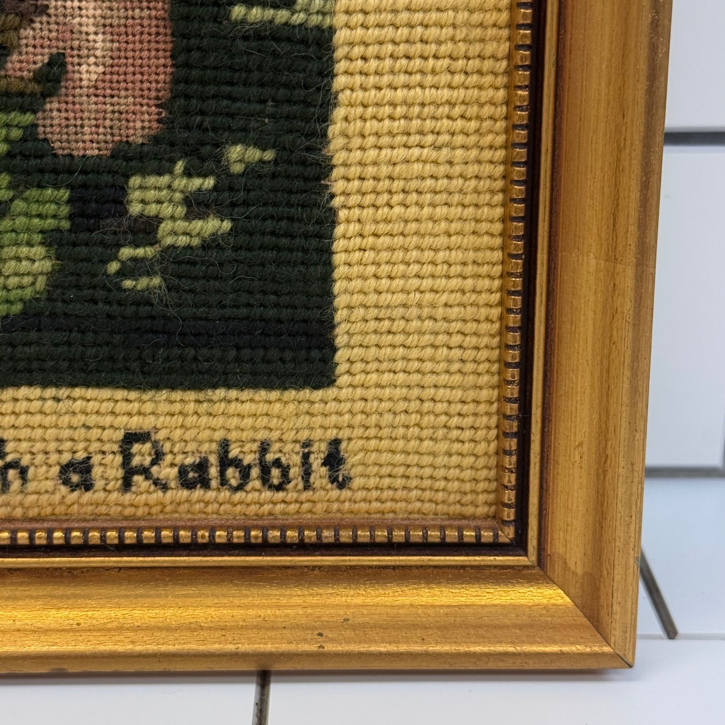 Raeburn Boy with a Rabbit Framed Needlepoint Portrait Art