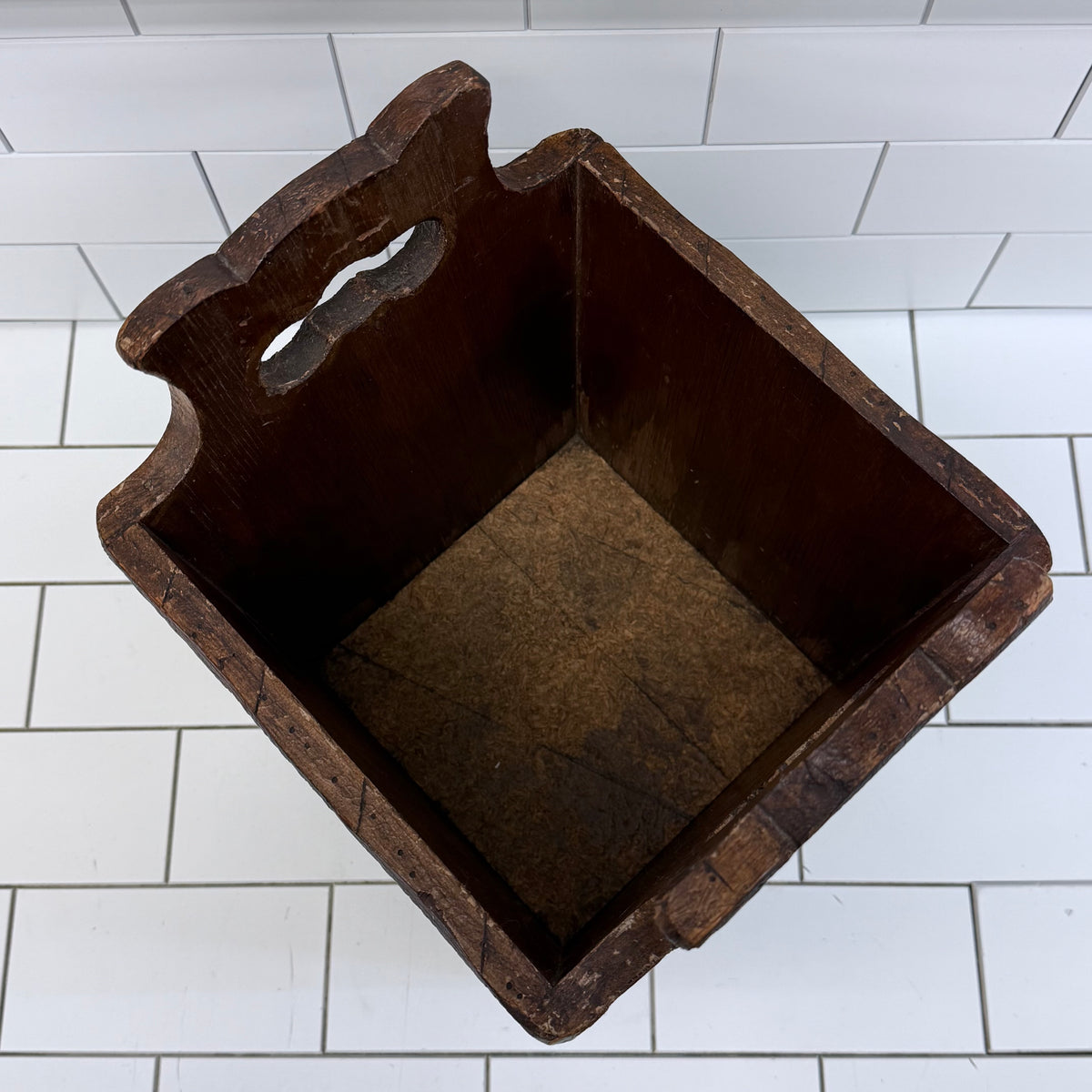 Colonial Americana Wood Wastebasket Scenic Panels