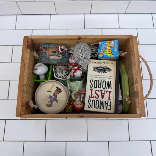 Estate Mystery Collectibles & Wooden Crate, 10 Lbs