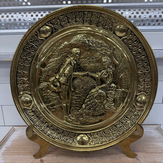 Embossed Brass Wall Plates with Display Easels Set of 2
