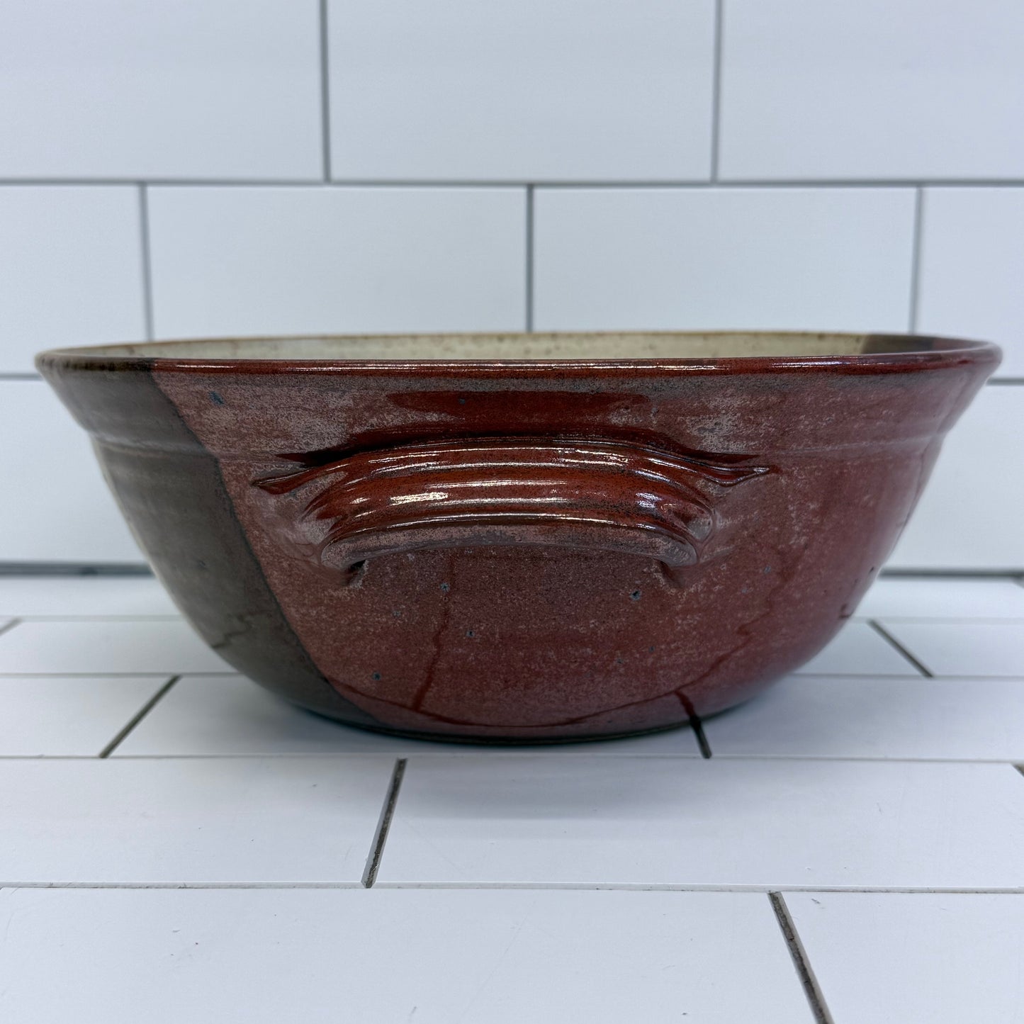 Studio Pottery Stoneware Set Burgundy & Beige Lot of 4