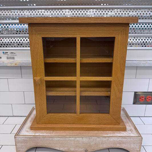 Wall Mounted Oak Curio Cabinet Glass Display Case Windowpane Door