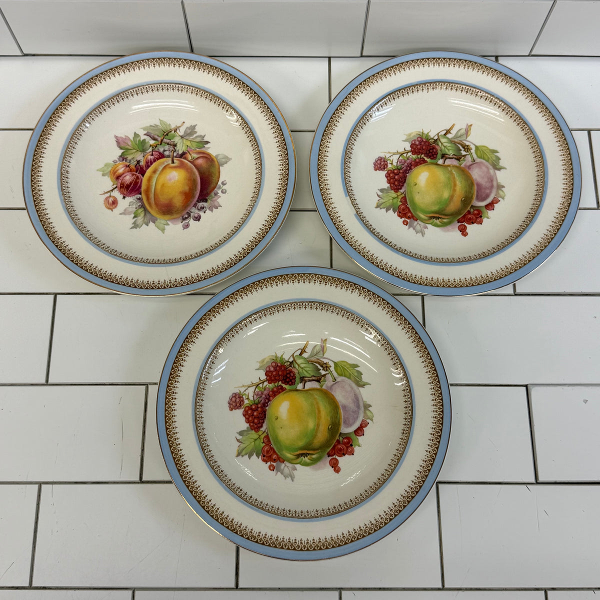 Crown Ducal Fruit Plates Set of 3 Vintage English Pottery 1940s